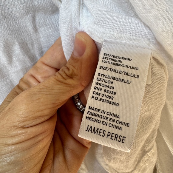 James Perse white v neck button front long sleeve linen jumpsuit sz 3 = Large - Picture 11 of 14